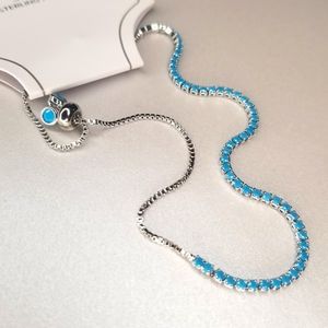 Bolo Bracelet, Rhodium plated Sterling Silver with Aqua/Turquoise CZs